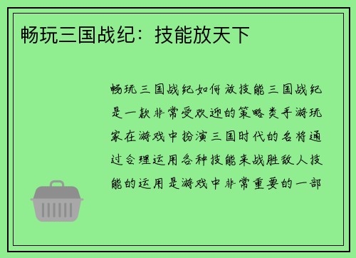 畅玩三国战纪：技能放天下